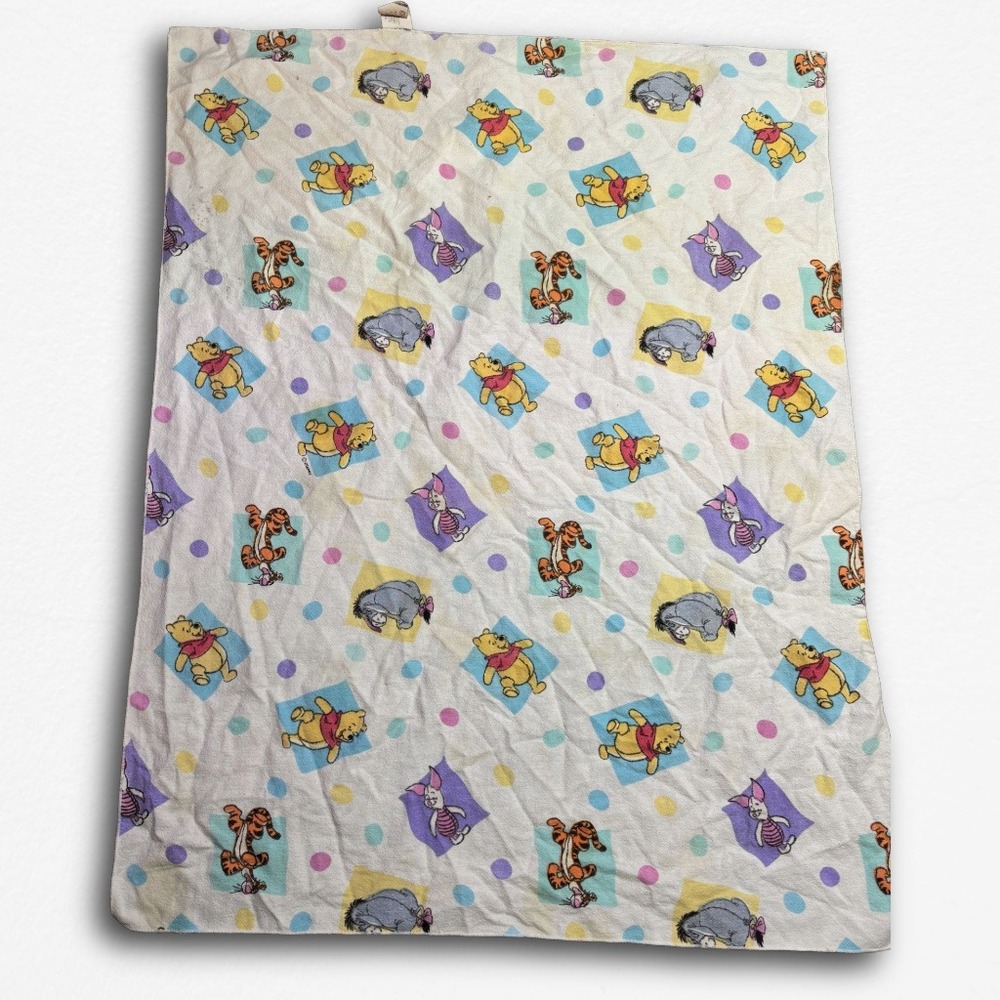 Vintage Disney Winnie the Pooh Cotton Baby Blanket Tigger Eeyore Piglet USA Made